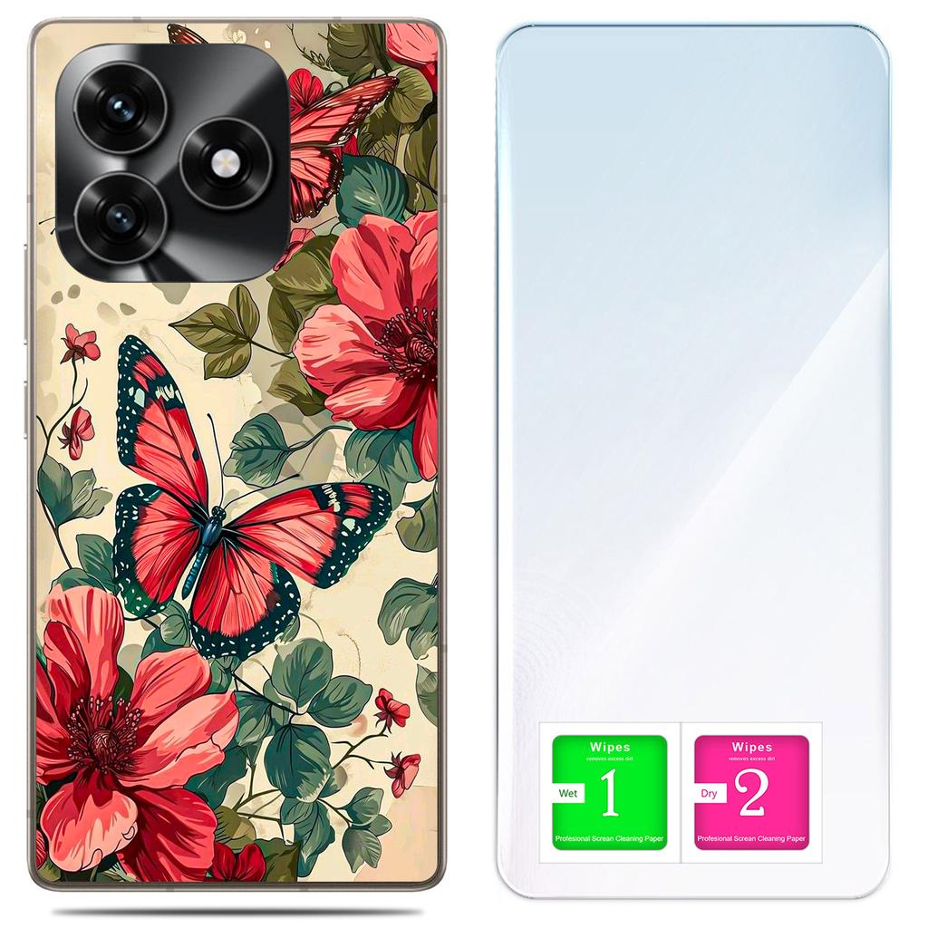 Hülle für Honor X5C Plus / X5C 4G Hülle Foto Case Rückseite Schmetterlinge + Glas 9H