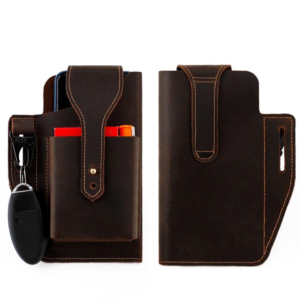 Portable Leather Phone Bag Cowhide Leather Cell Phone Pouch Durable Phone Belt Holder  Walking