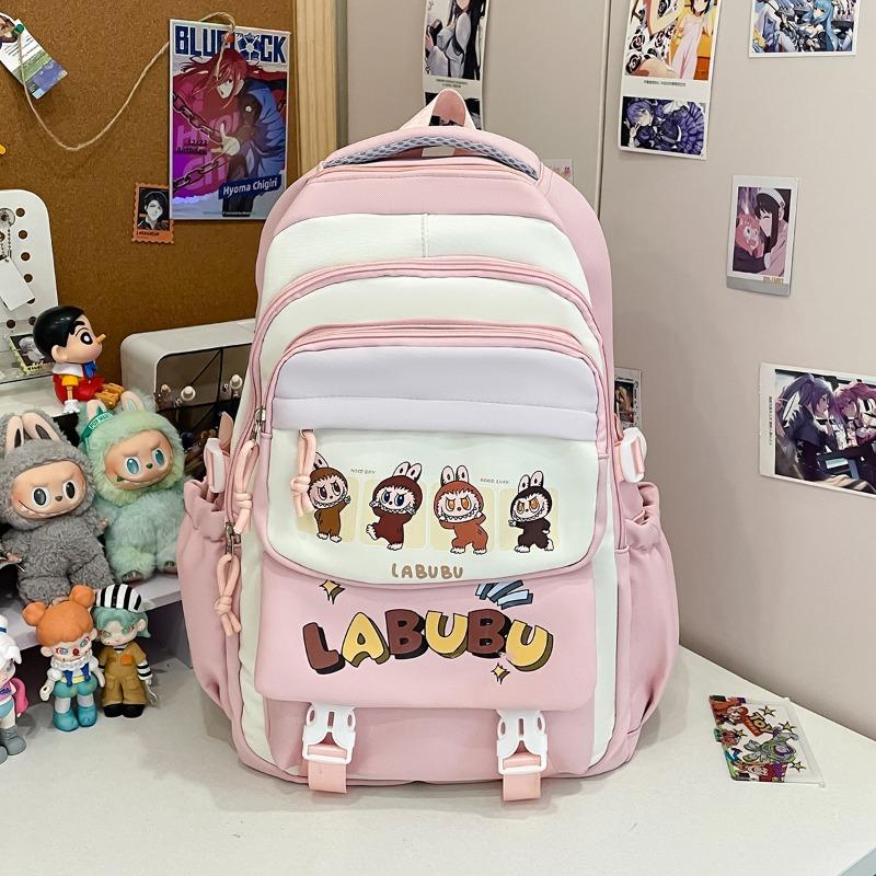

Трендовый школьный рюкзак, универсальный рюкзак для средней школы, милый рюкзак большой вместимости с декомпрессией, легкий мультяшный рюкзак розовый