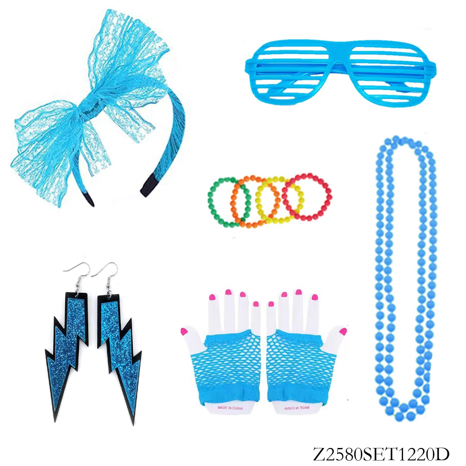 Ensemble de 6 pièces Bleu Rétro Années 80 PESENAR - Ambiance Nostalgique pour Fêtes Thématiques & Aventures Vestimentaires Audacieuses blue
