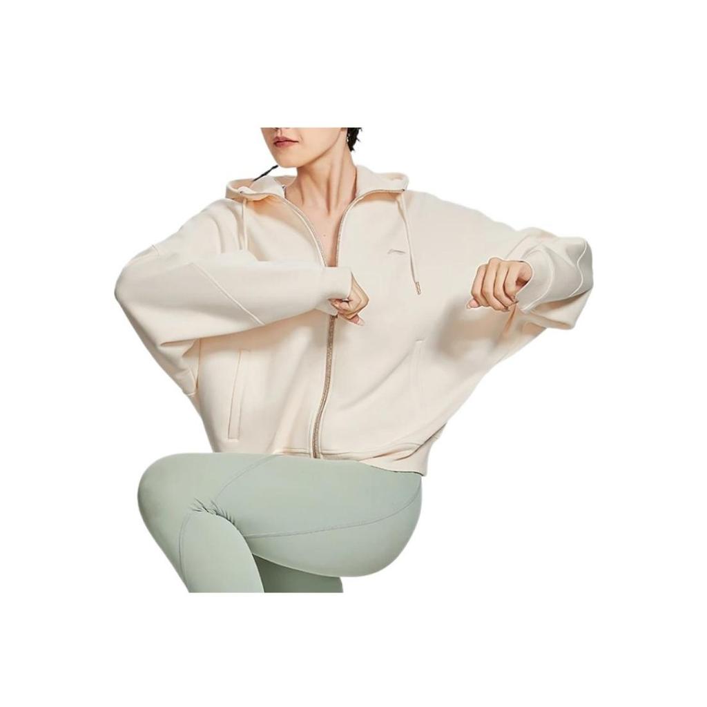 Li Ning Training Series Solid Color Sports Long Sleeve Hooded Sweatshirt Women Sweatshirt Vanilla-White AWDSG86-3