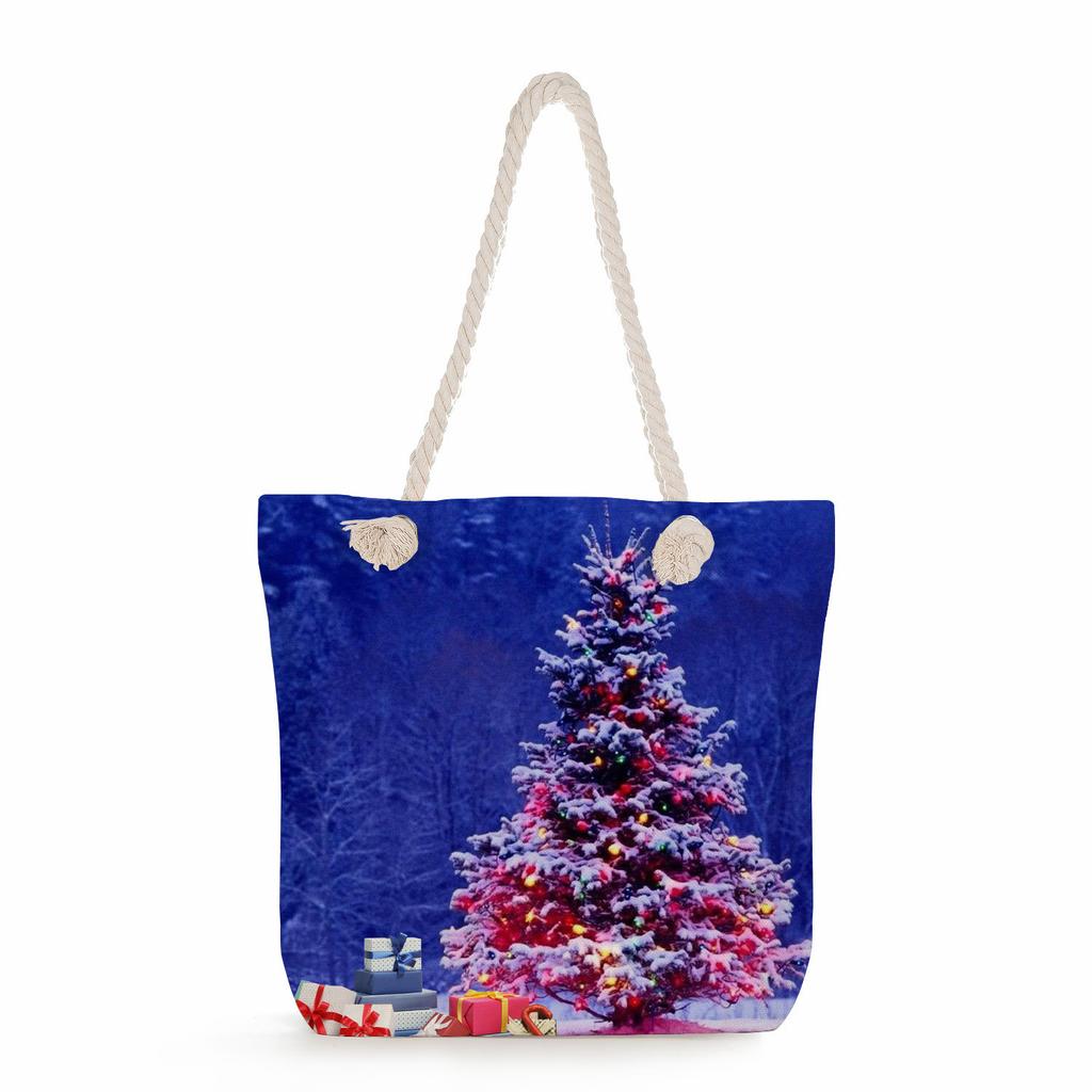 Multifunctional Christmas Printed Thick Rope Shoulder Beach Bag Casual large capacity handbag 7603