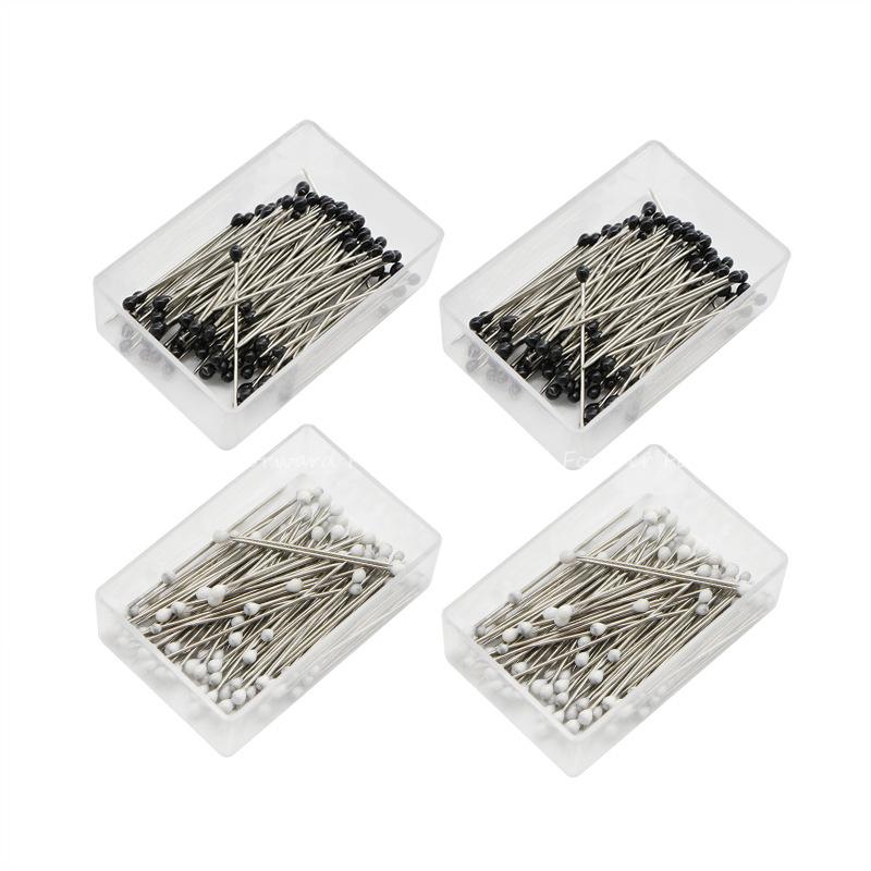 100 uds. Caja de Alfileres Localizadores de Cabeza de Plástico Color Blanco y Negro Alfileres Decorativos DIY Alfileres Localizadores para Telas Hechas a Mano