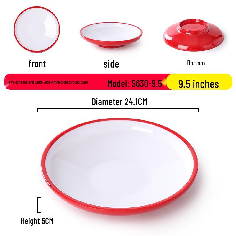 Nordic Round Melamine Shallow Plate for Buffets and Stir-Fry Dishes