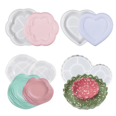 Bandeja de Almacenamiento Molde de Silicona DIY Placa de Exhibición de Joyería Molde de Resina Yeso Cemento Plato con Forma Redonda Flor Nube Corazón Decoración del Hogar
