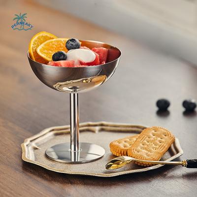 150/250ML Ice Cream Cup Stainless Steel Dishwasher Safe Shorty Salad Bowl Food Grade Household Stemmed Fruit Plate