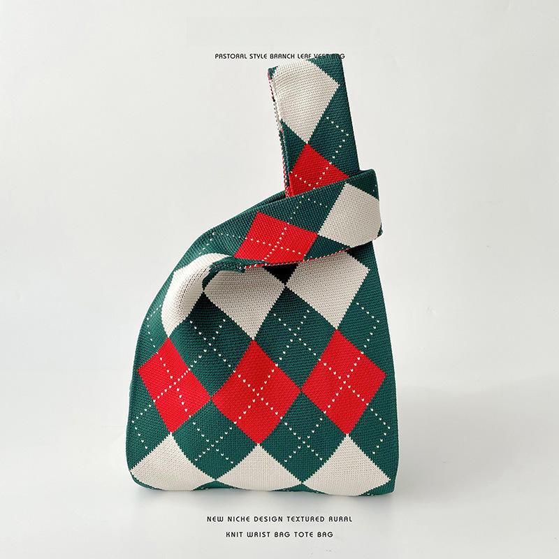 Стильная вязаная контрастная ромбовидная сумка на одно плечо с большой вместимостью