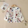 ZANZEA Women Floral Print Loose Casual Half Sleeve Cardigan Blouse