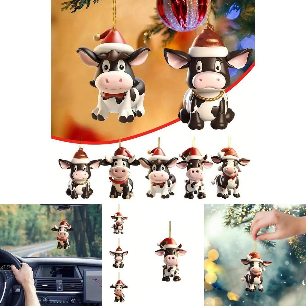 Colorful Cartoon Cow Acrylic Pendant For Festive Car Interior Decoration