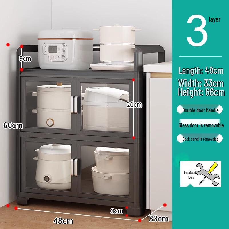 Multi-functional 3-Tier Carbon Steel Kitchen Storage Shelf