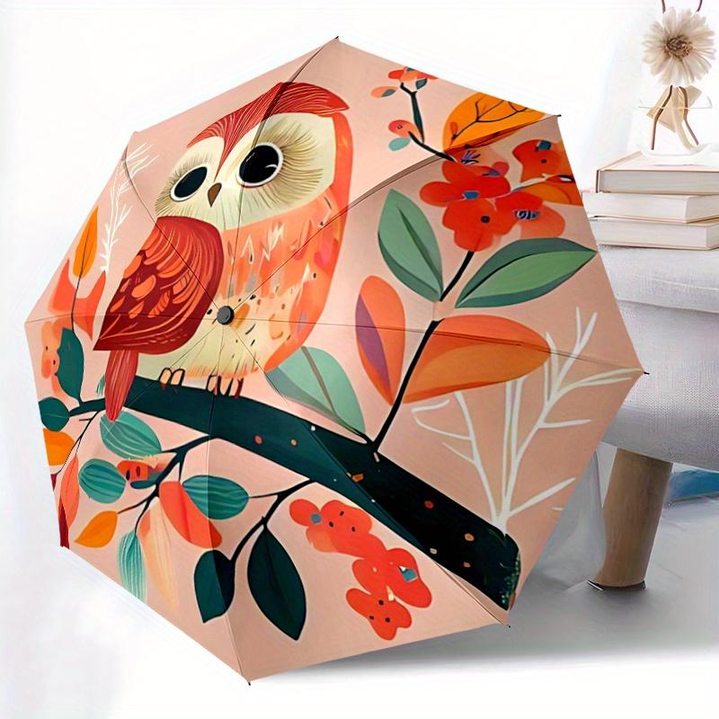 1pc Cuddly Owl Design Pattern Beautiful Looking Automatic Folding Umbrella, 3 Folding, 8 Pole Frame Design, Durable and Suitable for Travel and D