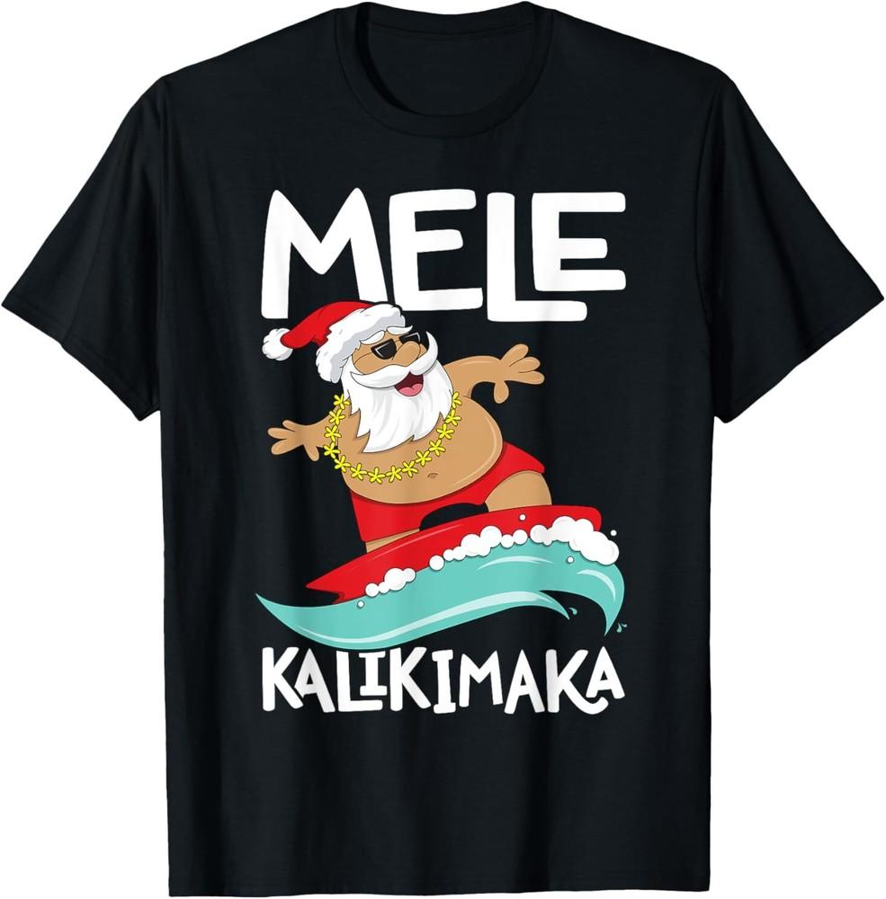 Mele Kalikimaka Hawaiian Christmas Hawaii Surfing Santa Short Sleeve T-Shirt