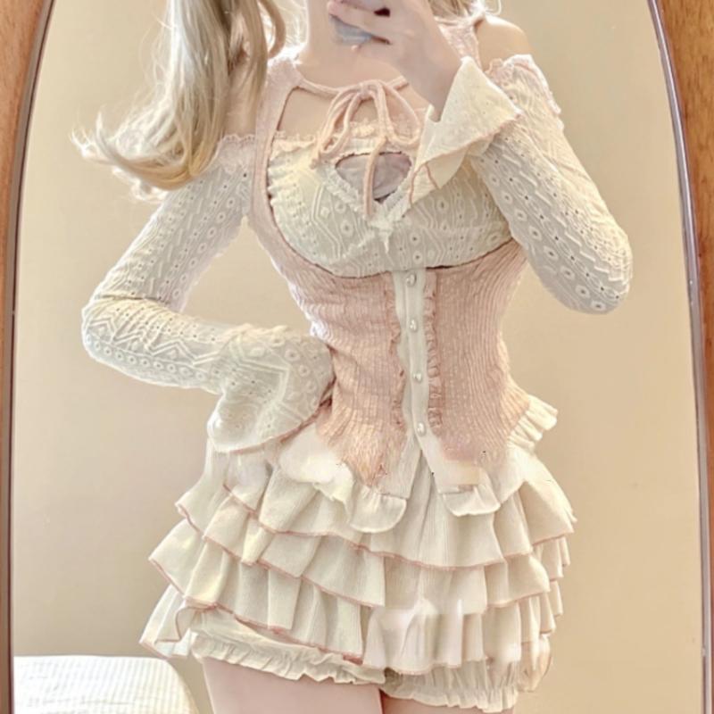 2024 Spring Sweet 3 Piece Set Women Party Sexy Y2k Crop Top + Office Lady Casual Mini Skirt + Elegant Slim Vest Korean Fashion