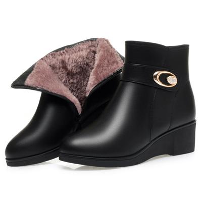 Scarpe di Cotone Antiscivolo con Cerniera a Punta Rotonda da Donna in Morbida Pelle Stivali da Neve Caldi con Zeppa e Suola Spessa Inverno Mamma Lana Pelliccia
