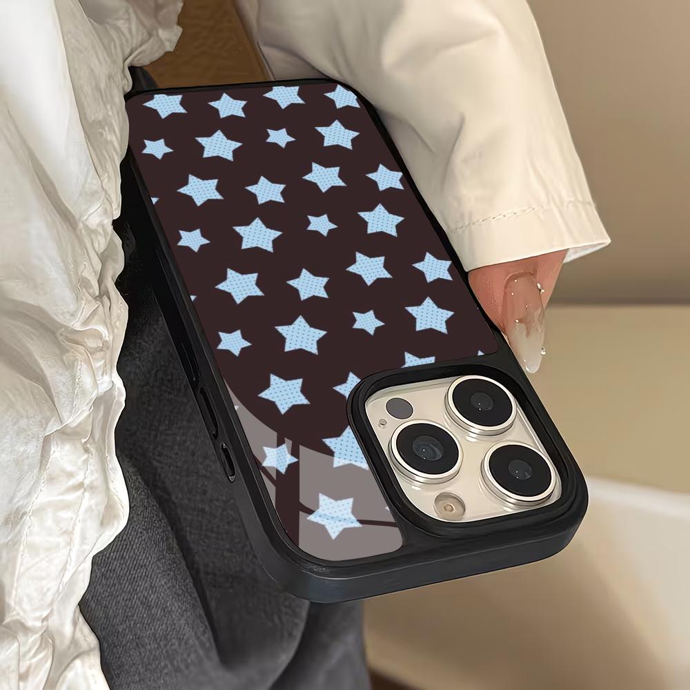 Blue star design glass phone case suitable for iPhone 17 16 15 14 13 12 11 Pro/Max/Plus anti drop and shockproof back cover