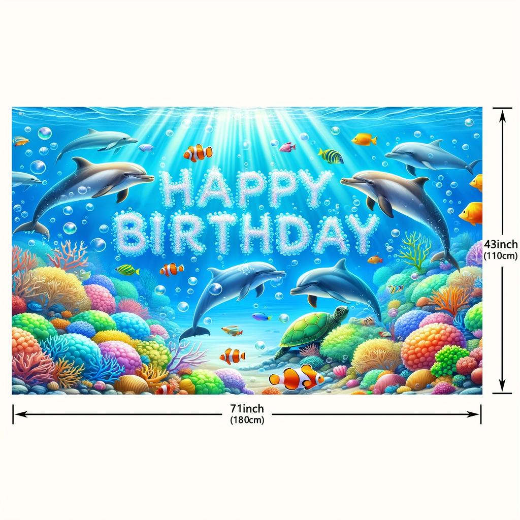 Marine-Thema Happy Birthday Banner Unterwasser Delfin und Meerestier Partydekorationen
