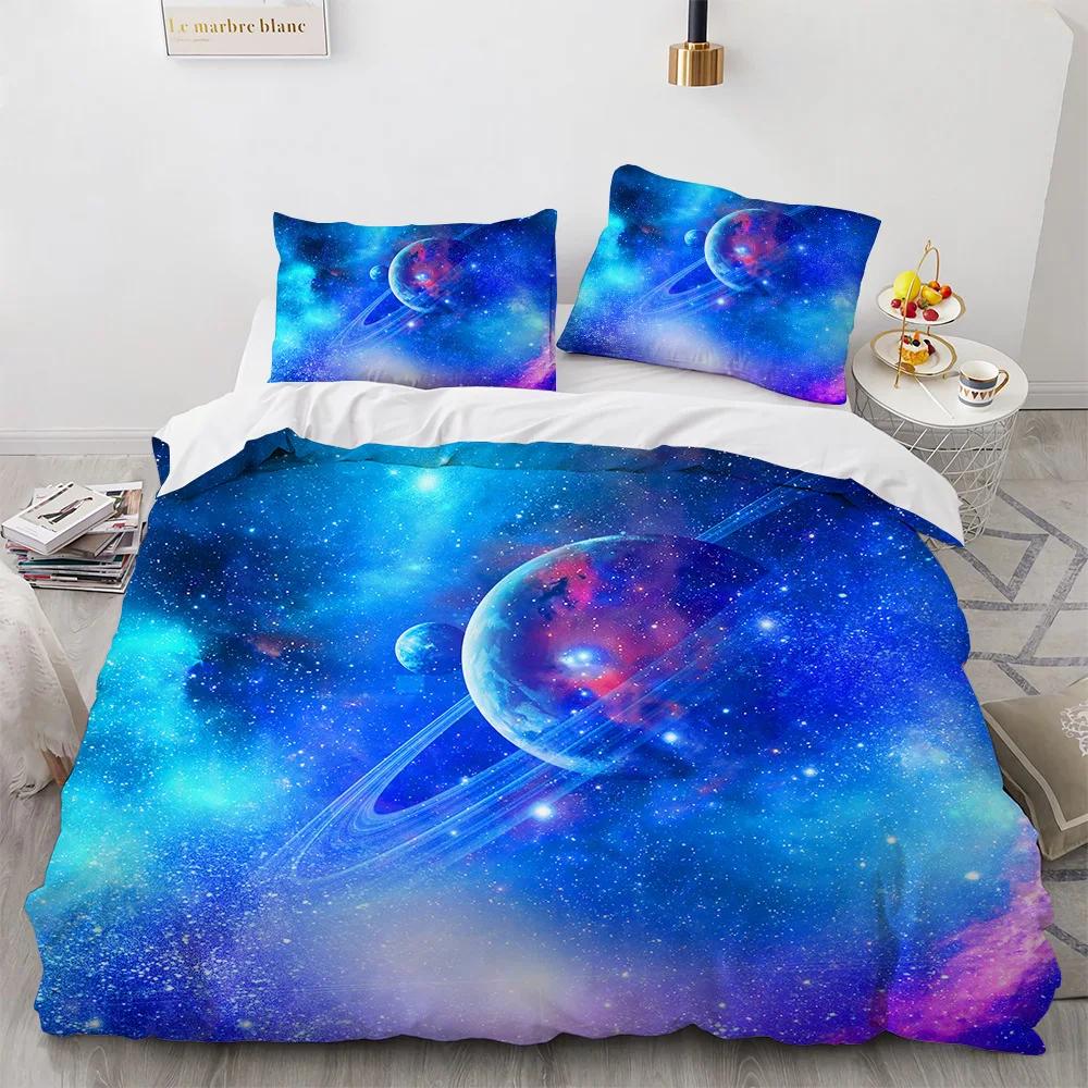 Starry Sky Duvet Cover Set Outer Space Earth Galaxy Bedding Set Double Queen King Size 2/3pcs Polyester Comforter Cover for Kids
