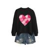 Pink Heart Flocking Women's Casual Round Neck Long Sleeve Hoodie
