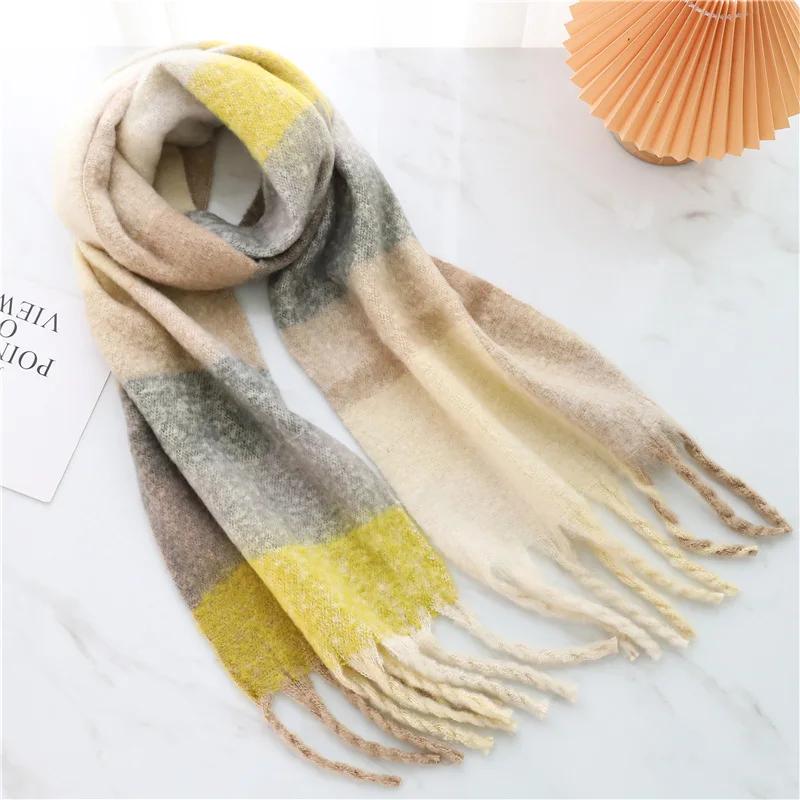 Autumn Winter Luxury Women Scarves 240*38Cm Men Thickening Warm Scarf Rainbow Plaid Tassel Shawl Cashmere Imitation Fashion Wrap