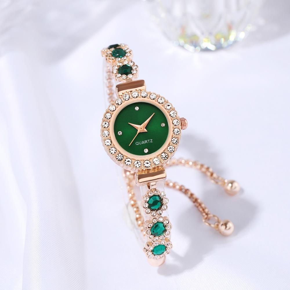 Romantic Rhinestone Bracelet Women s Quartz Watch Fashion Accessory Ladies Quartz Wristwatch Pull Rope Bracelet Watch Daily Wear зелёный