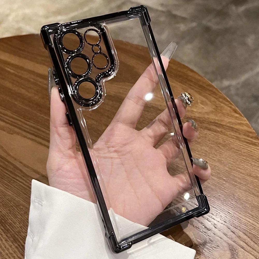 Clear Plating Shockproof Case for Samsung Galaxy S24 S23 FE S22 Plus S25 Ultra A34 A54 A15 A35 A55 A53 Hard Armor Cover