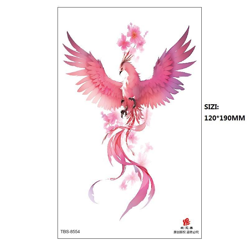 Hand Painted Original Color Flower Fox Phoenix Women'S Simulated Tattoo Water Transfer Tattoo Sticker
