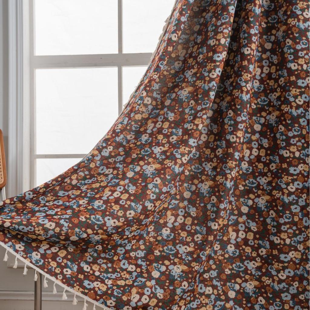 Curtains are opaque to light, colorful flowers, small fresh jacquard tassel, living room decoration, blocking curtain