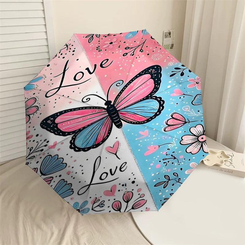 

1pc Butterfly Love Automatic Open/Close Umbrella Compact Folding Umbrella with 8-Rib Shaft for Women/Men, Elegant Birthday1265S