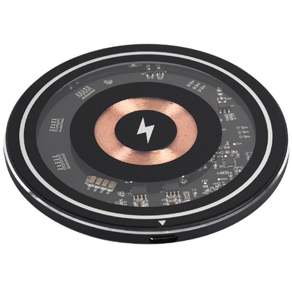 

W102 Алюмінієвий сплав Бездротова зарядка Qi-стандарт 15 Вт Бездротова зарядна панель з підсвічуванням для мобільних телефонів Black