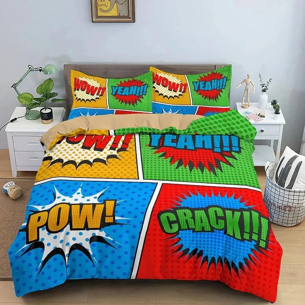 Color Comic Pattern Duvet Cover Queen King Cartoon Bedding Set For Kids Boys Girls Hippie Hip Hop Rock Style Comforter Cover