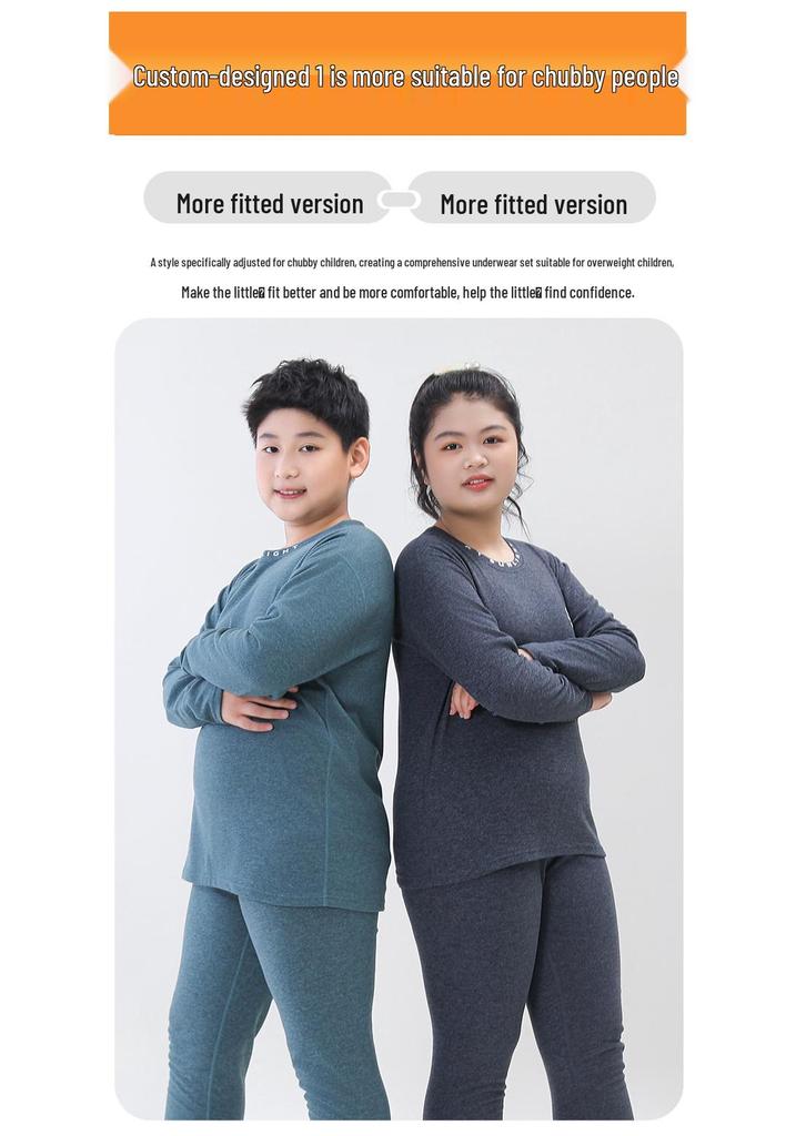 Cozy Fleece Plus-Size Kids' Thermal Set: Autumn Top & Trousers for Boys & Girls