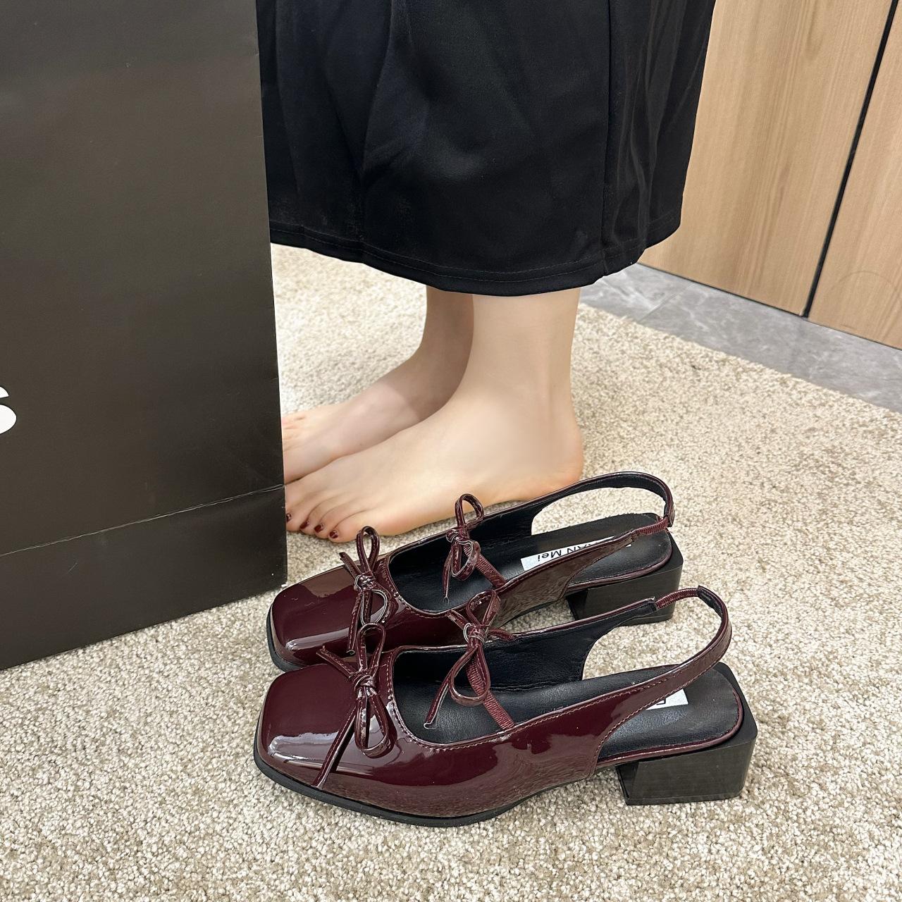 

Niche silver Mary Jane bag head sandals shoes summer new small leather shoes single shoes women s shoes 35 бордовый