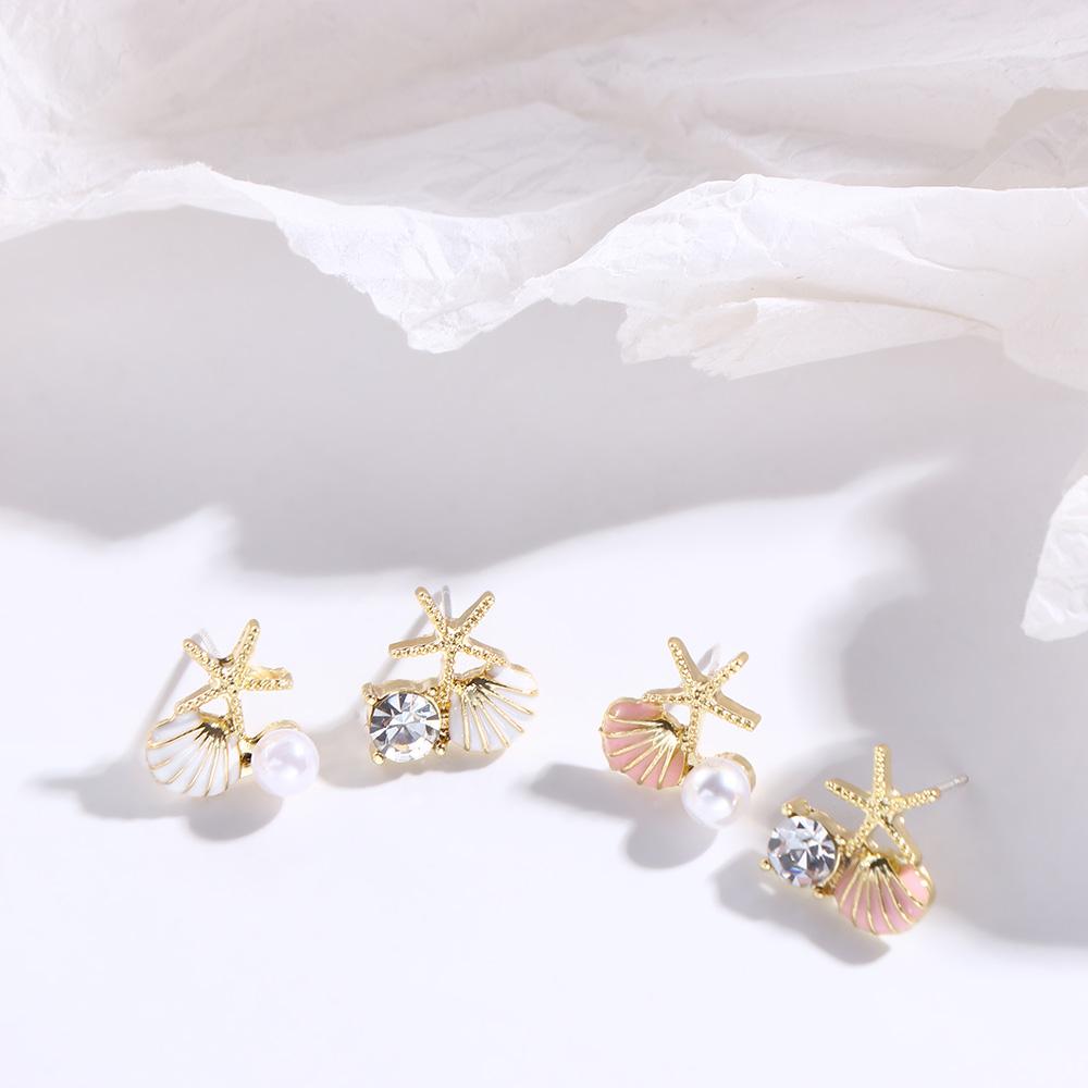 

Girls Elegant Pearl Women Korean Shell Earrings Fashion Jewelry Starfish Stud Earrings
