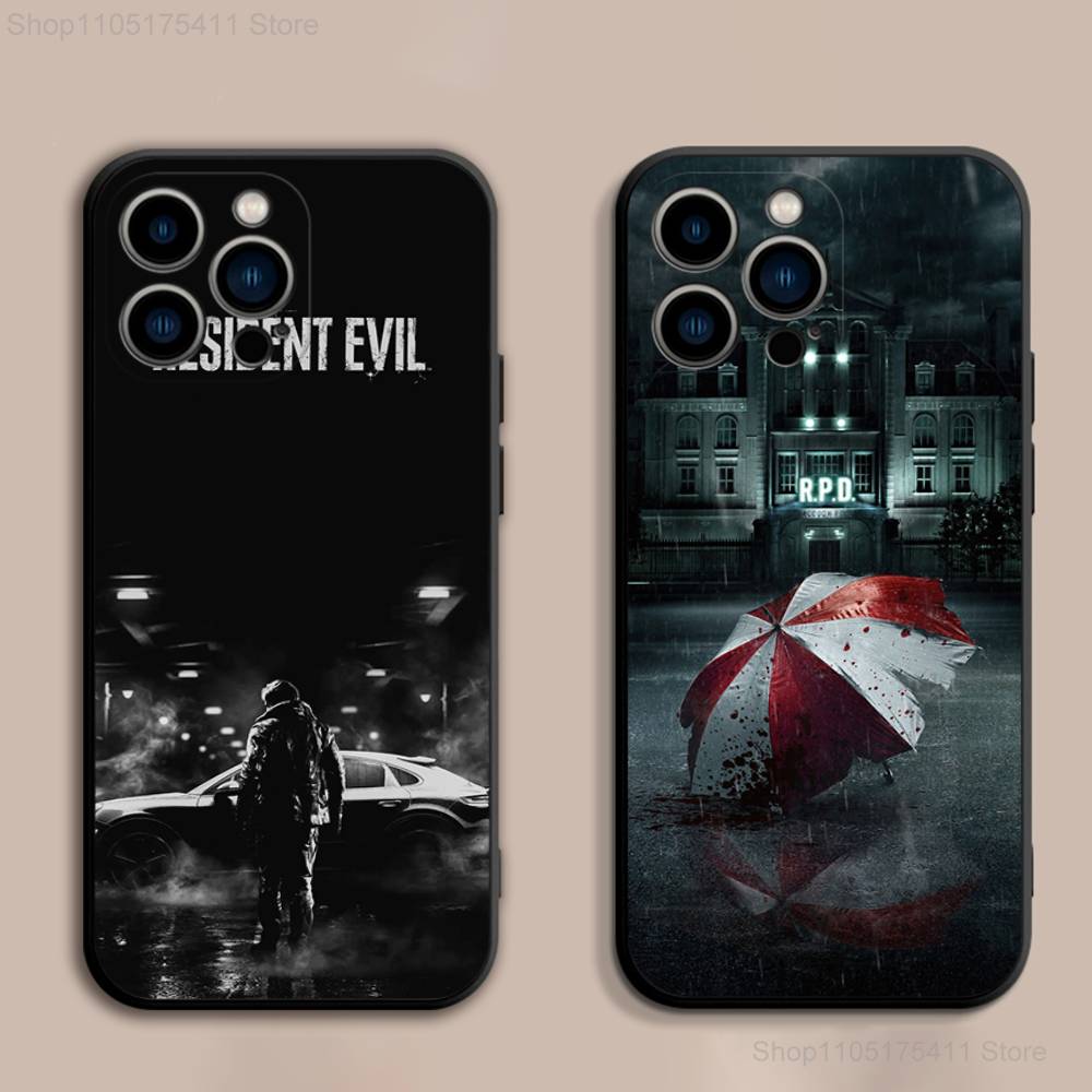 Coole R-Resident E-Evil Spiel Hülle für iPhone 17,16,15,14,13,12,11,Pro,Max,Plus,E,SE4,Air,Mini Schwarze Weiche Handyhülle