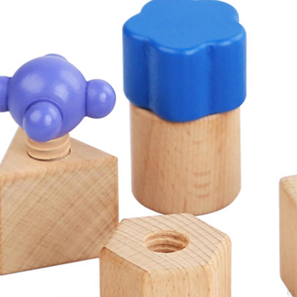 Wooden Nuts and Bolts Staking Toy Insert Blocks Screw Shapes Matching Game Tightening for 2 3