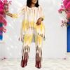 Women Plus Size Round Neck Long Sleeve Printed Layered Top Wide Leg Pants Two Piece Set