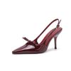 Pointed high-heeled sandals women's spring and summer new burgundy bow stiletto high heels