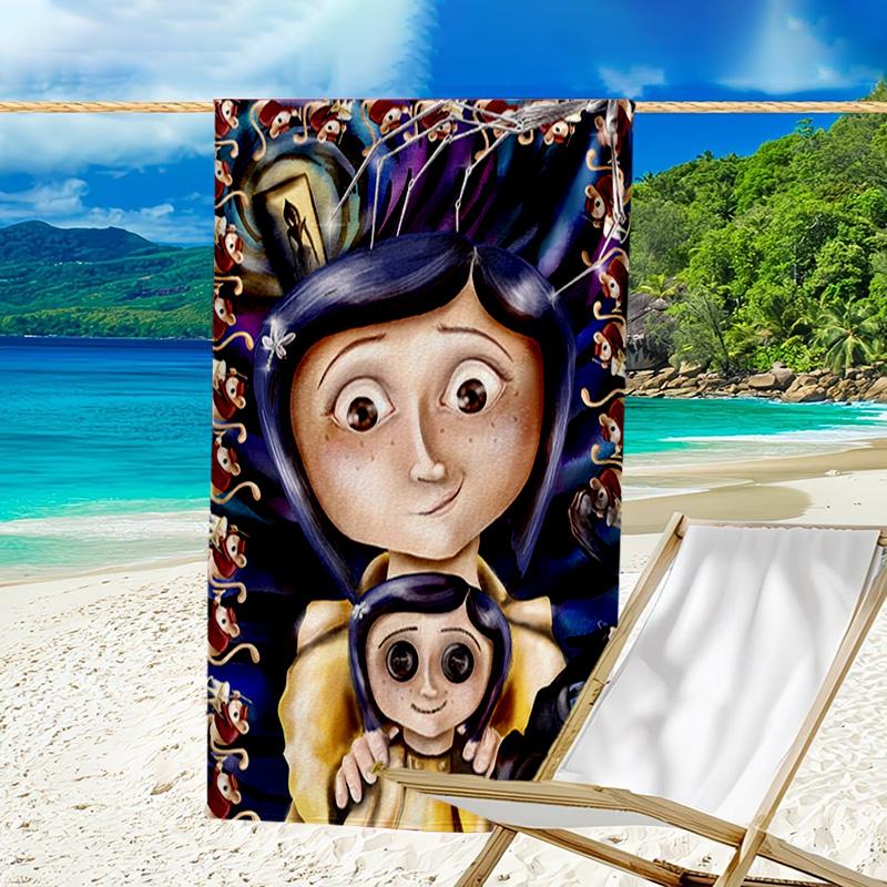 1pc Coraline (4) Beach Towel, Beach and Seaside Swimming Pool Equipment, Fashion Pattern, Rectangular, Travel Essentials