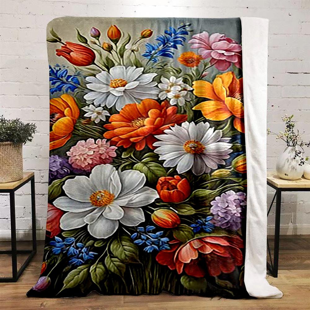 Colorful Floral Bouquet Design Flannel Blanket for Bedroom Living Room Sofa and Nap