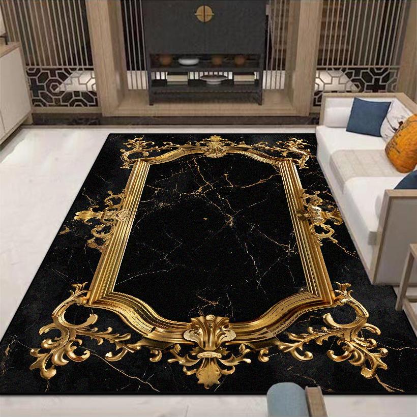 Black Gold Marble Luxury Carpet for Living Room Decorations Sofa Table Large Area Rugs Long Hallway Floor Mat Anti-slip Washable