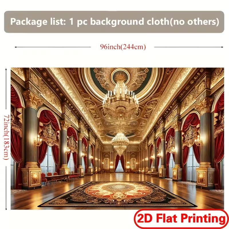 2D Elegant Royal Castle Banquet Hall Background Cloth for Studio Photoshoots & Formal Events
