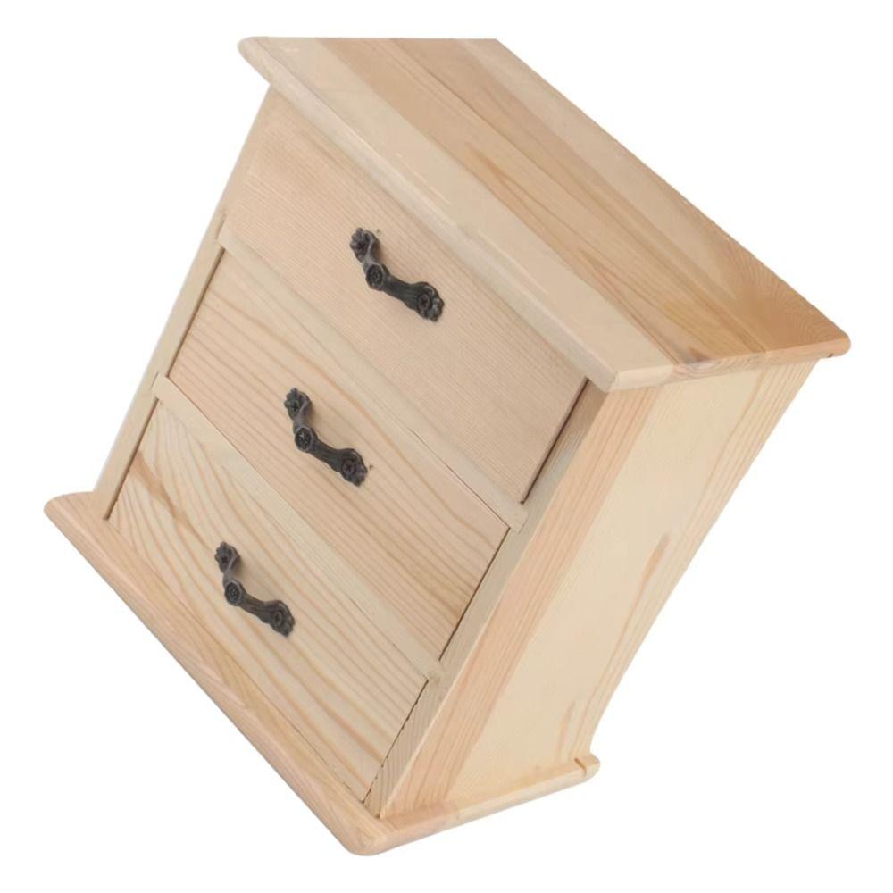 3-stöckiger Holz-Schmuckaufbewahrungsständer Mini Schreibtisch-Kleinkrambox Haaraccessoires