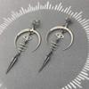 Gothic Punk Demon Eye Moon Earrings - Ancient Silver, Halloween Accessory, Long Metal Design