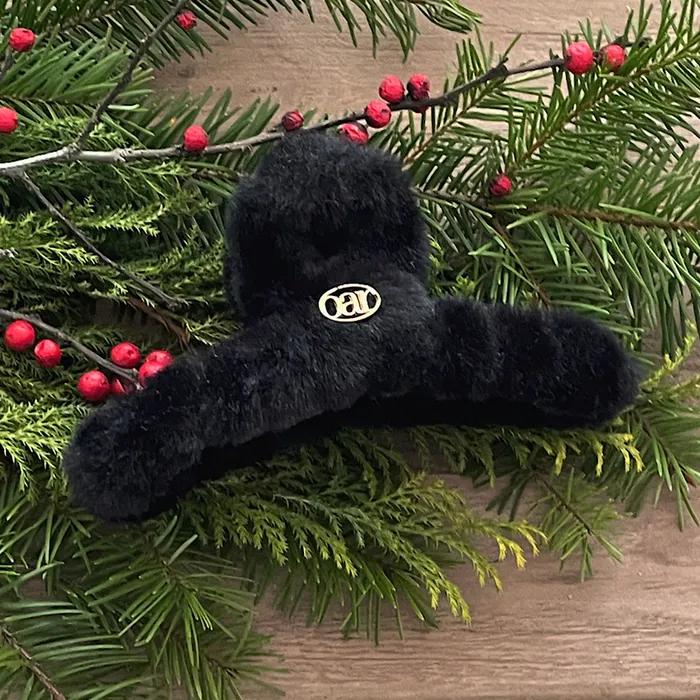 Fur Hair Barrette [Black]