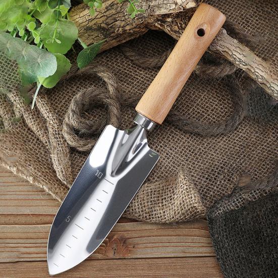 Garden Hand Trowel Heavy Duty Polished Stainless Steel Garden Shovel with Wooden Handle Digging Transplanting Shovel