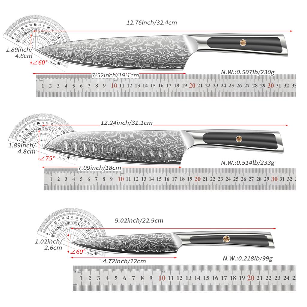 LONSDOW 67 Layers Damascus Steel Santoku Knife Steel Handle Chef Damascus Kitchen Knives Set