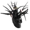 Spooky Skull Figurine, Black Red Rose Creepy Eyeballs Skeleton Halloween Table Centerpiece for Tabletop, Desk, Mantel, Shelf, Gothic Home Decor