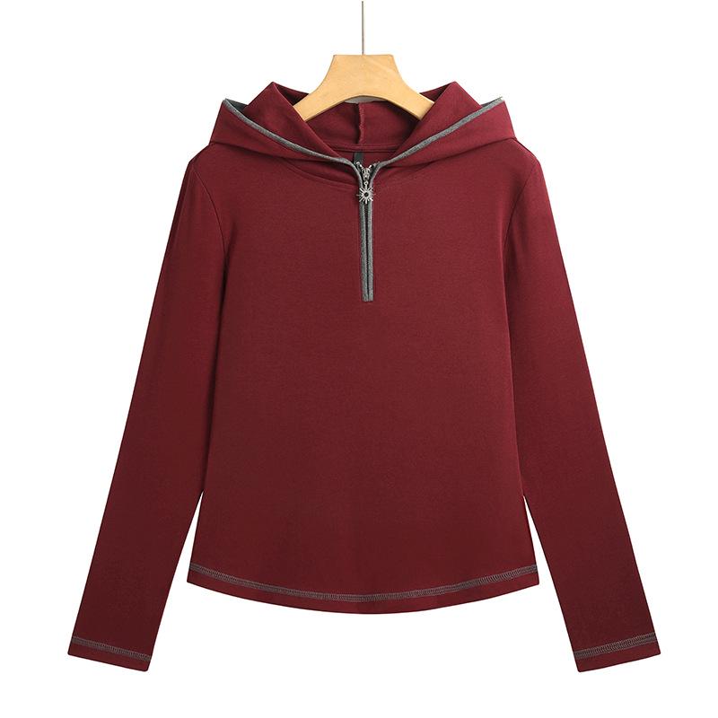 Women's Slimming Cotton Hooded Long Sleeve T-shirt - Stylish for Spring to Winter