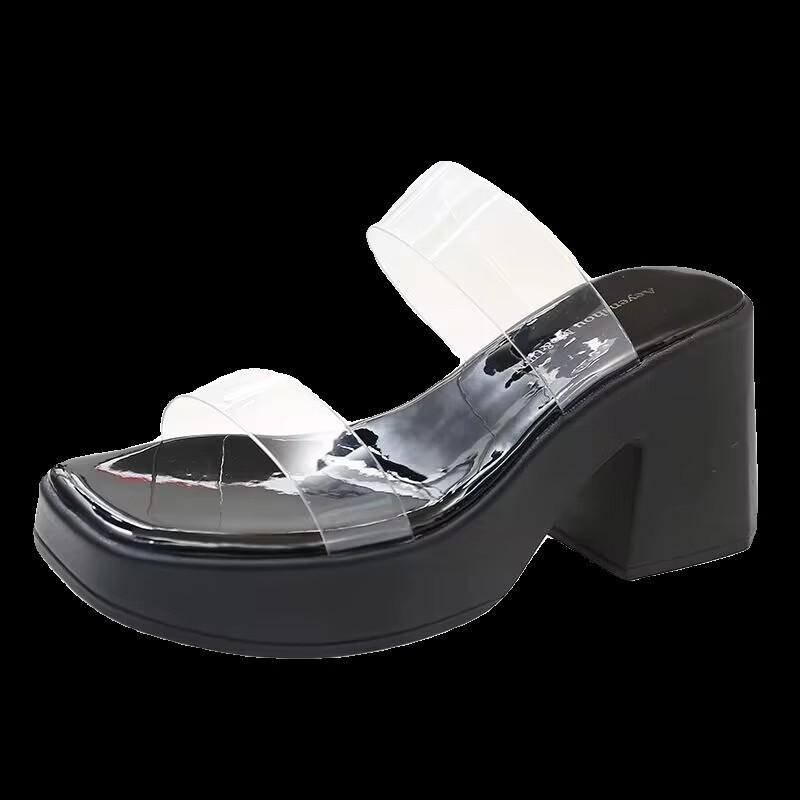 High Heels, Summer Sandals, Thick-soled Transparent Word with Thick Heels, Wear Cool Slippers On the Street