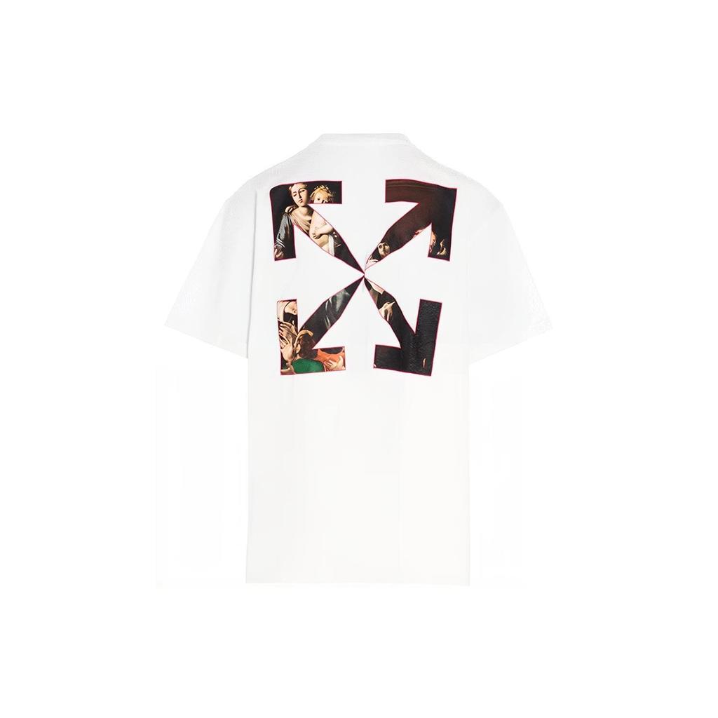 OFF WHITE T-shirt OMAA038S21JER0050101 z nadrukiem obrazu Caravaggia, krój prosty